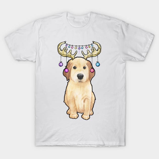 Cute Christmas Lights Golden Retriever Dog T-Shirt by Skylane